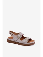 Kožené semišové dámské sandály s přezkami Vinceza 79620 šedé