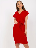 Základné červené šaty RUE PARIS s krátkymi rukávmi