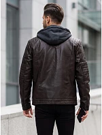 Pánska kožená zateplená bunda s kapucňou, hnedá, FashionStreet TX5144 Pánska kožená zateplená bunda s kapucňou, hnedá, FashionStreet TX5144