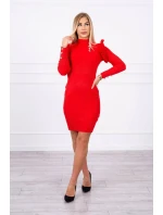 Priliehavé svetrové šaty s gombíkmi červené