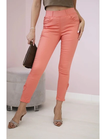 Nohavice z farebného denimu s mašľou marhuľová