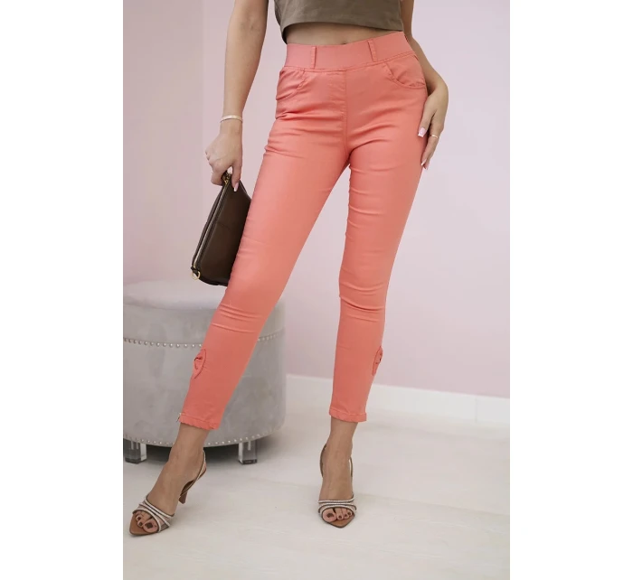 Nohavice z farebného denimu s mašľou marhuľová