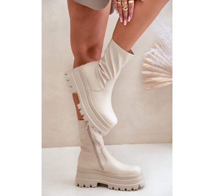 Botki Na Masywnej Platformie Jasnobeżowe Florinara Botki Na Masywnej Platformie Jasnobeżowe Florinara