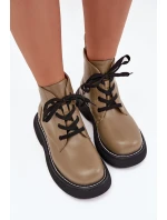 Ocieplane Botki Damskie Na Platformie Sznurowane Zielone Harmine