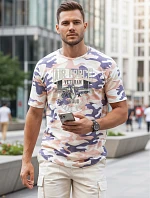 Klasické pánske tričko s kamuflážovým vzorom a potlačou, béžové, FashionStreet NX2001R