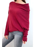 Dámský viskózový svetr model 22286879 typu asymetrický bordó barva - K-Fashion Dámský viskózový svetr model 22286879 typu asymetrický bordó barva - K-Fashion