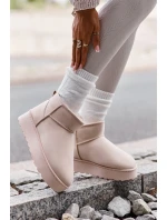 Śniegowce Damskie Na Platformie Ocieplane Futerkiem Jasnobeżowe Xamella