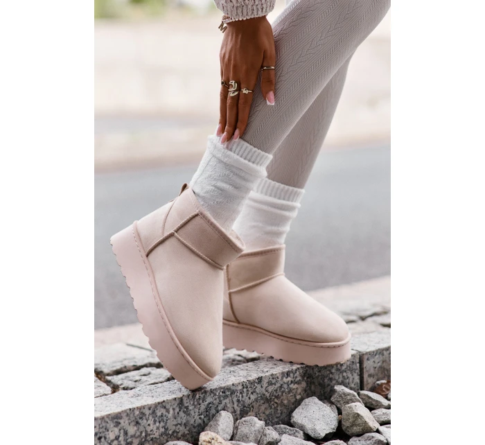 Śniegowce Damskie Na Platformie Ocieplane Futerkiem Jasnobeżowe Xamella