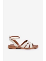 Kožené Dámské Sandály Na Plochém Podpatku Zazoo model 21682231 Ecru - Boto Kožené Dámské Sandály Na Plochém Podpatku Zazoo model 21682231 Ecru - Boto