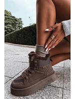 Dámské zimní boty s šněrováním s kožešinou Big Star model 22386305 tmavě hnědé - Big Star Shoes