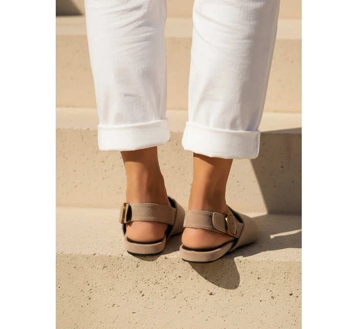 Dámske semišové baleríny s otvoreným podpätkom v béžovej farbe FashionStreet ZY1338