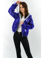 Svetlo modrá lesklá prešívaná dámska bunda s kapucňou (B9560)