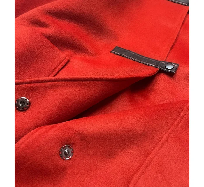 Krátký červený dámský kabát s kapucí model 16292876 - Ann Gissy