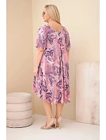 Dámske plus veľkosť viskózové šaty s krátkymi rukávmi a vzorom Paisley Pink