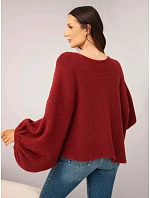 Svetr dámský s přídavkem model 22540758 oversize bordový - K-Fashion Svetr dámský s přídavkem model 22540758 oversize bordový - K-Fashion