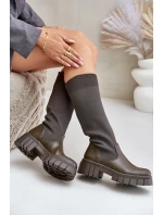 Kozačky S  Na Plochém Podpatku Světle Béžové model 21679905 - Boto