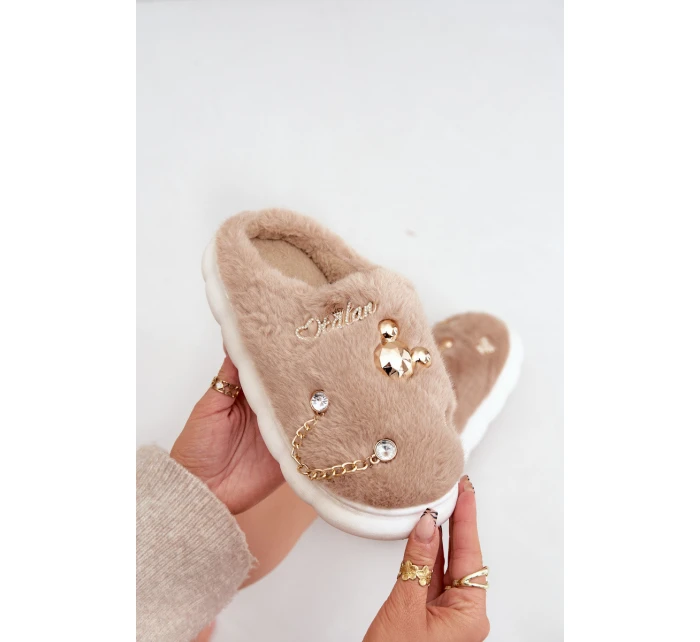 Kožené Pantofle S Tmavě Béžové model 21680853 - Boto Kožené Pantofle S Tmavě Béžové model 21680853 - Boto