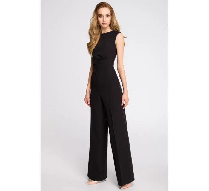 S115 Kombinéza so širokými nohavicami - čierna