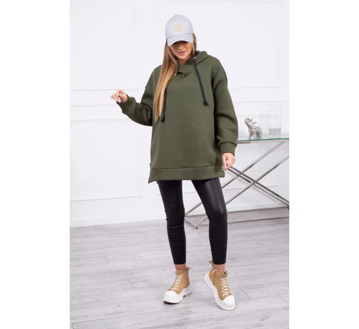 Zateplená mikina so zipsom na boku khaki farby Zateplená mikina so zipsom na boku khaki farby