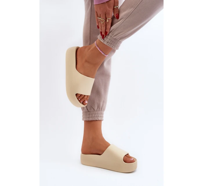 Damskie Klapki Na Grubej Podeszwie Beżowe Oreithano