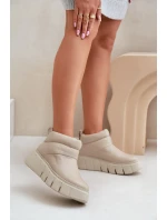 Zazoo 60470 Skórzane Botki Ocieplane Wełną Na Platformie Jasnobeżowe