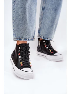 Kožené Vysoké Tenisky Dámské model 21691443 Černé - Goe