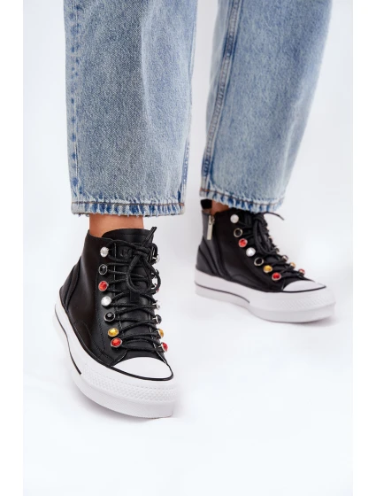 Kožené Vysoké Tenisky Dámské model 21691443 Černé - Goe