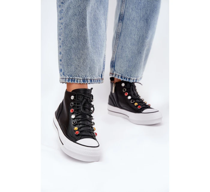 Kožené Vysoké Tenisky Dámské model 21691443 Černé - Goe