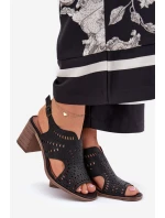 Ażurowe Sandały Damskie Na Słupku Czarne Tosine Ażurowe Sandały Damskie Na Słupku Czarne Tosine