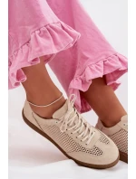 Kožené semišové dámské tenisky s síťovinou model 22027653 Béžové - Zazoo
