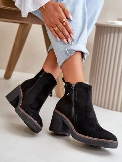 Zateplené dámske členkové topánky na podpätku Eco Suede Black Velarilla