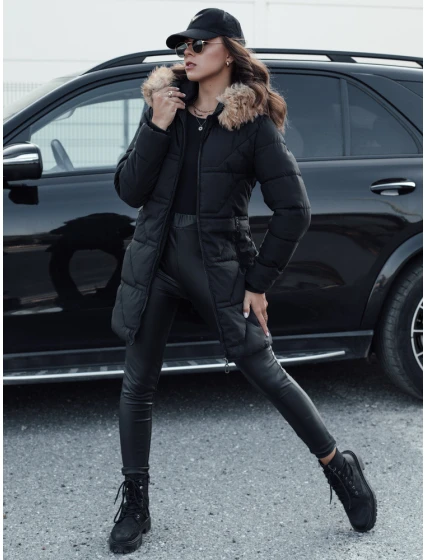 Dámská prošívaná bunda s kožešinou černá Dstreet model 21980394 - FashionStreet
