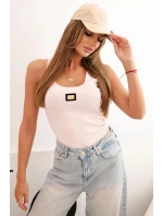 Dámsky prúžkovaný top s ozdobnými aplikáciami púdrovo ružový