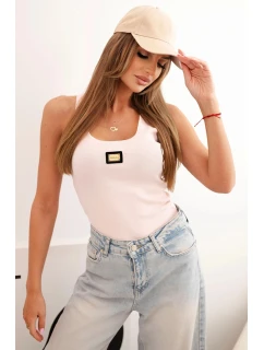 Dámsky prúžkovaný top s ozdobnými aplikáciami púdrovo ružový