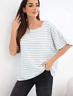 Dámska bavlnená pruhovaná blúzka s krátkymi rukávmi modrá