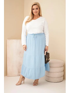 Dámská sukně Plus Size z bavlněného mušelínu s volánem a gumou v pase modrá