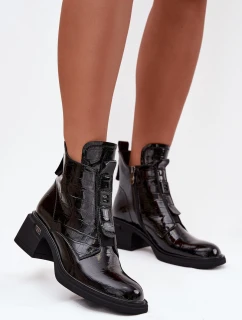 Lakované kožené dámské boty s na Černé model 21708346 - Boto