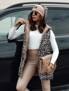 Dámska prechodná prešívaná vesta ELEGANCIO s kapucňou obojstranná camel FashionStreet TY4656