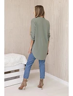 Blúzka s predĺženým zadným dielom svetlej khaki farby