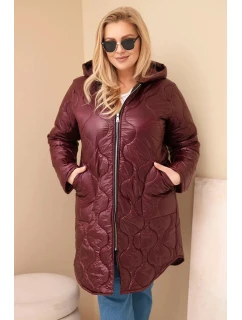 Dámska zimná prešívaná bunda s kapucňou Plus Size Plum