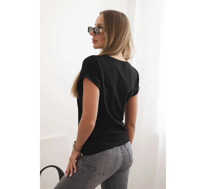 Dámská bavlněná halenka s ozdobným potiskem ESL černá