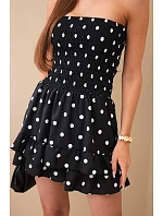 Dámsky viskózový overal s bodkami a volánom čierny