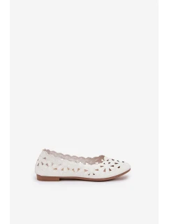 Ażurowe Balerinki Dziecięce Z Brokatem Białe Zindira
