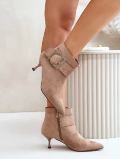 Dámske členkové topánky na podpätku s ozdobnou prackou béžové Nirilis