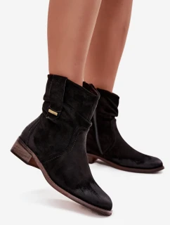 Dámska zateplená členková obuv s nízkym podpätkom a remienkom Gracia - čierna