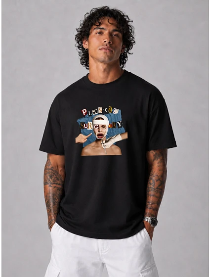 Koszulka męska oversize z nadrukiem bawełniana czarna model 22216248 - FashionStreet Koszulka męska oversize z nadrukiem bawełniana czarna model 22216248 - FashionStreet