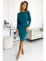 LARA Dámské žebrované šaty v mořské barvě se stahovacími lemy na rukávech model 17913674 - numoco
