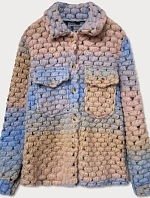 Svetlo modro-béžová dámska košeľová bunda s golierom (2453)