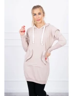 Šaty s ozdobnými volánikmi a kapucňou béžovej farby Šaty s ozdobnými volánikmi a kapucňou béžovej farby