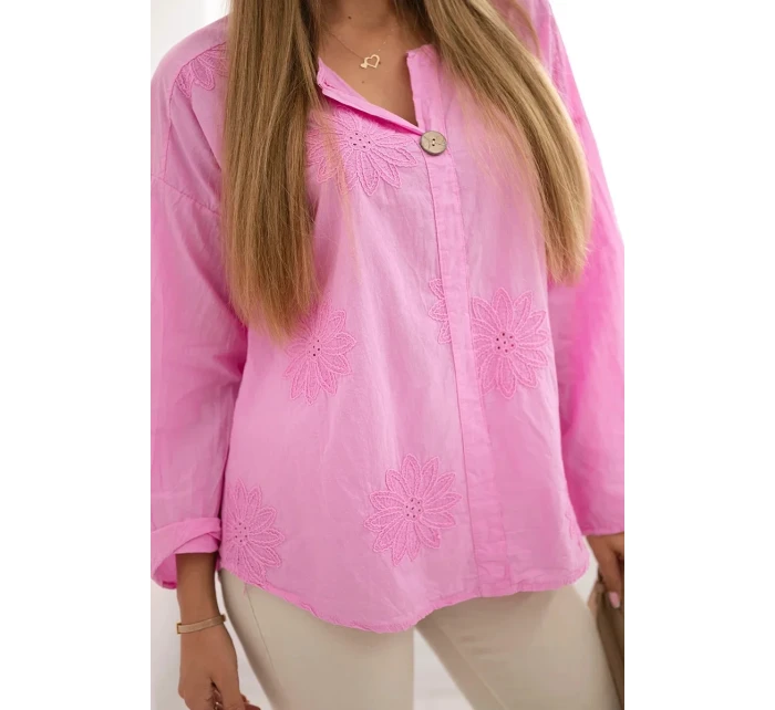 Košilová halenka s vyšívaným vzorem růžový